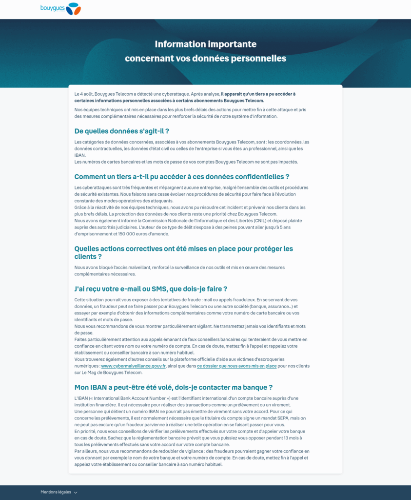 4 aout 2025 bouygues cyberattaque
