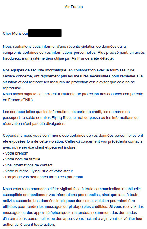 air france fuite donnees