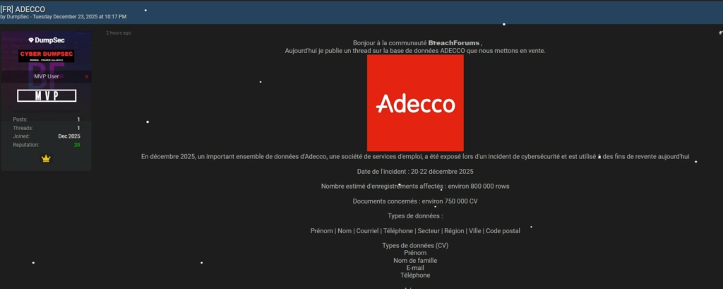 Fuite de données chez Adecco : 750 000 CV exposés, une alerte de plus pour la protection des identités 2 adecco