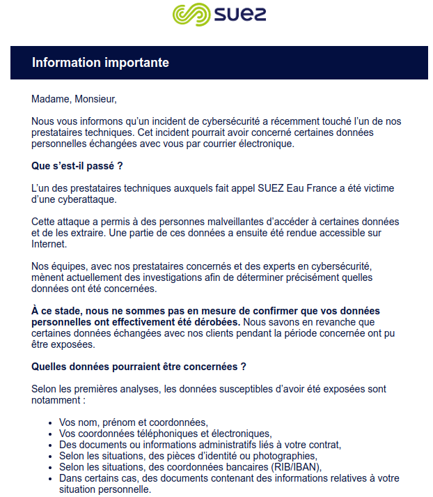 Cyberattaque chez SUEZ Eau France : des données personnelles et des RIB potentiellement exposés 2 cyberattaque Suez